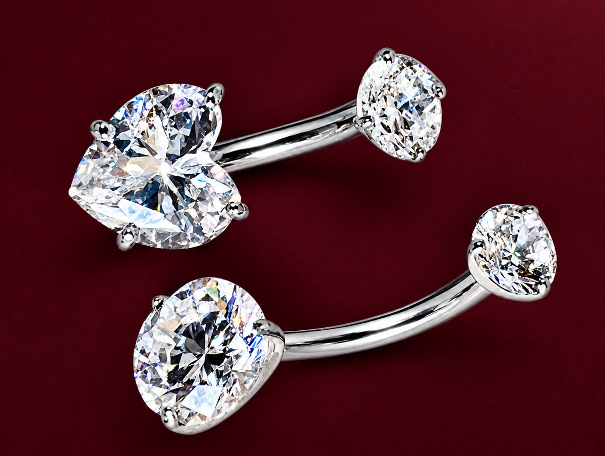 Neuer Piercingschmuck aus Weißgold: Herz und Rundstein